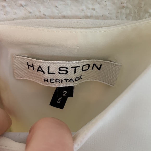 Halston Heritage Cape  Crepe De Chine Mini Off White Embroidered Dress size 2 - Picture 6 of 9